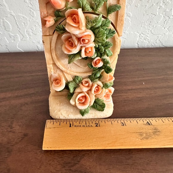 Vintage Miniature Mirror Floral Roses Garden Pink Plaster Cottagecore - Picture 8 of 8